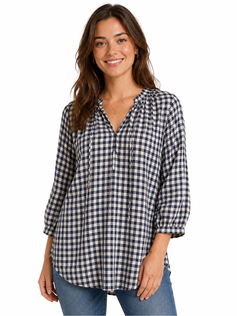 J.Crew Navy and White Gingham Tunic